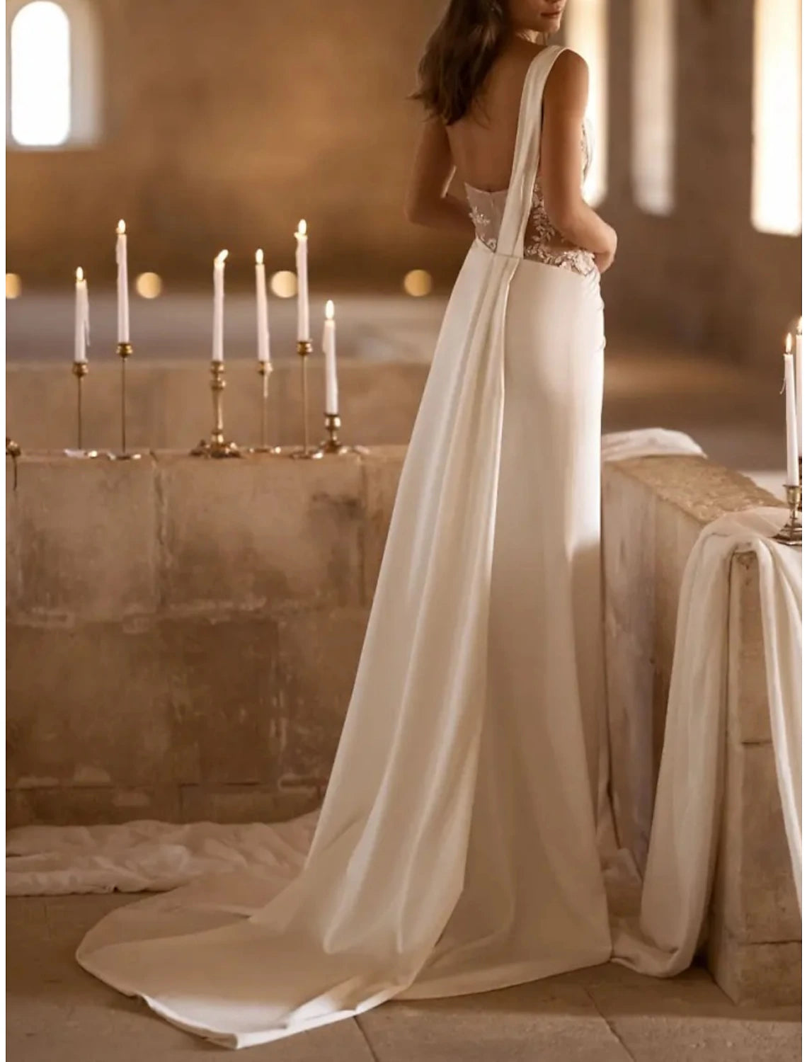 Wholesale Hall Mature Wedding Dresses A-Line One Shoulder Sleeveless Court Train Satin Bridal Gowns With Pleats Appliques